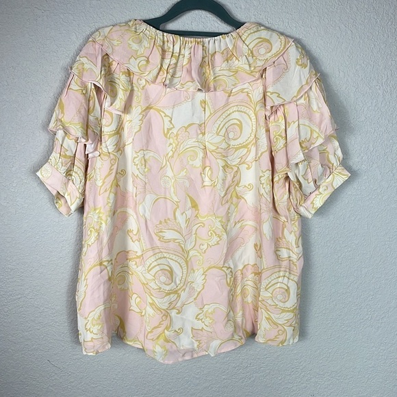 NWT Ted Baker Frisis MIB Frill Printed Top Pink Yellow 60s Retro Sz 2 M - Picture 5 of 15